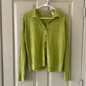 Lime green button-down collared cardigan sweater